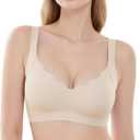 Scalloped Lift Bras for Women No Underwire Wireless Push Up Comfortable Bralette Supportive Seamless T-Shirt Bra (Medium, Nude)