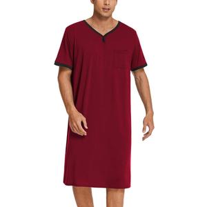 Ekouaer Men's Nightshirt Nightwear Comfy Sleeve Henley Sleep Shirt, Large