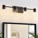 4-Light Modern Vanity Light Fixtures Over Mirror, Matte Black Bathroom Light Fixtures, Vanity Lights, Wall Sconce with Clear Glass Shade for Bathroom, E26 Base
