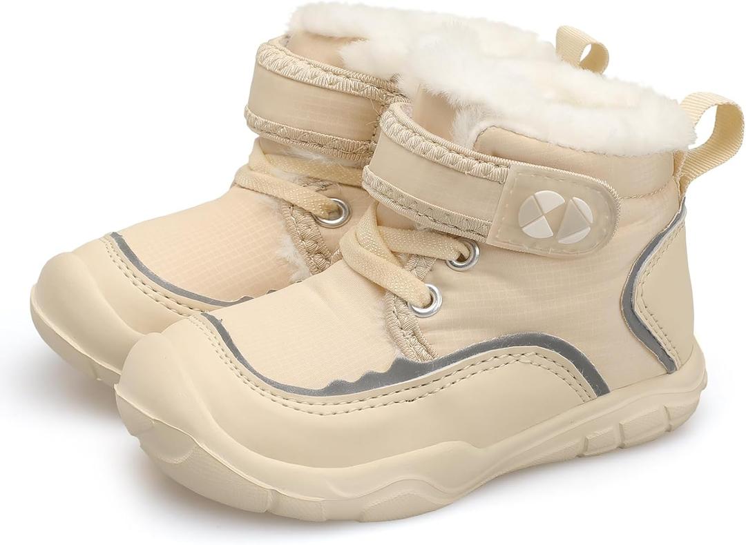 Centipede Demon Toddler Boots Boys Girls Winter Boots Waterproof Fleece Kids Snow Boots Faux Fur Booties Warm Walking Shoes for Indoor Outdoor, Size 6 Toddler (Beige)