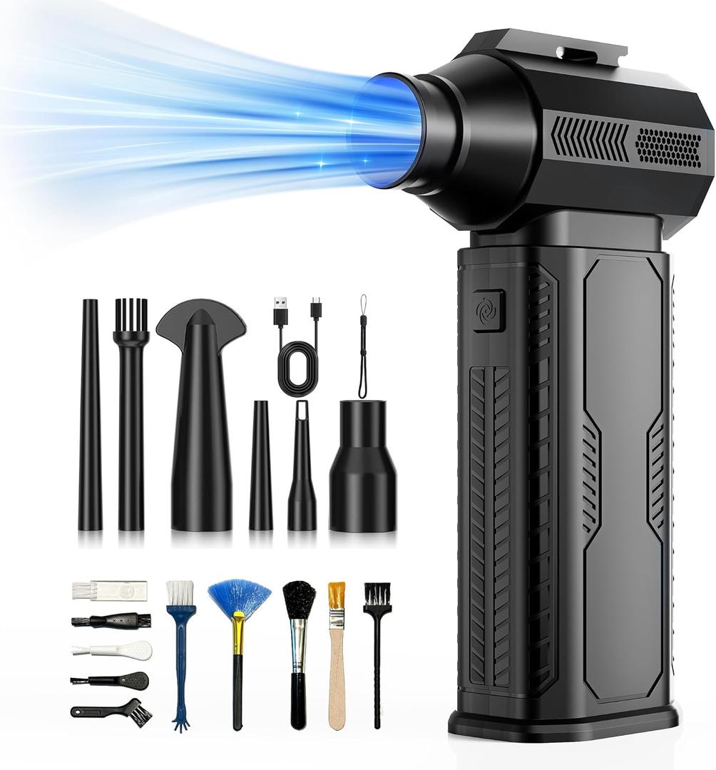 Compressed Air Duster, 130,000RPM Ultra-Powerful Cordless Electric Air Duster with 8000mAh Rechargeable Battery, 4-Gear Adjustable Air Blower for Keyboard, Computer, Car, Home Cleaning (Black)