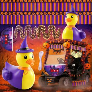 Hungdao 4ft Halloween Inflatable Witch Duck Halloween Golf Cart Decorations Kit PVC Blow Ups Duck Tinsel Garlands Tinsel Streamers Fan Flag, Reusable Outdoor Pool Floats Decoration for Parade Yard