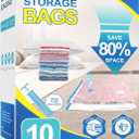 Fygrip Vacuum Storage Bags with Hand Pump, Plastic Packaging Bags, 80% Space Saver Vacuum Seal Bags for Clothing, Travel Lugggage, Blankets, Comforters, 10 Large