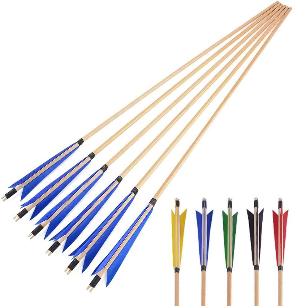 Archery Hunting Arrow Traditional Wood/Bamboo Arrow with 5 Inch Turkey Feather Target Arrows for Recurve / Longbow