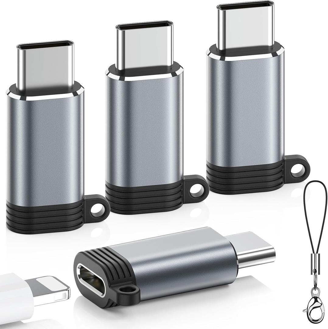 Lightning to USB C Adapter 4 Pack, Fast Charging & Data Sync for iPhone 15/16/17 Pro/Pro Max, Charger Adapter Accessory (Not for Audio/OTG) (Grey)