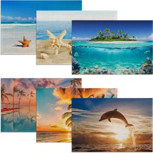 6 Pcs Palm Tree Beach Table Mats,Starfish Ocean Placemats Waterproof Washable, Kitchen Table Decoration Placemats Modern Holiday Kitchen Table Decoration(12"x18"Linen)