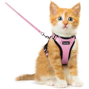 Dooradar Cat Harness and Leash Set, Escape Proof Safe Adjustable Kitten Vest Harnesses for Walking, Easy Control Soft Breathable Mesh Jacket with Reflective Strips for Cats, Pink, XL