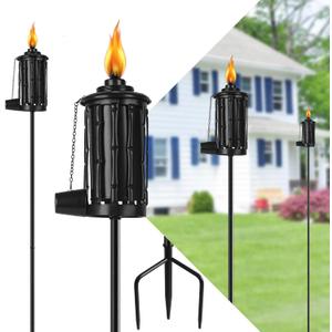 FAN-Torches Home Garden Torch Set of 4, 16oz Outdoor Metal Torch Garden Décor, 59-Inch Upgraded Citronella Torches with 3-Prong Grounded Stake, Metal Light Torches for Party Patio Pathway