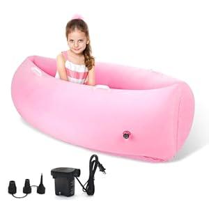 XLYLKS Sensory Chair Inflatable Peapod Canoe, 60" Sensory Pod Sitting for Autistic Children, Therapy Pea Pod for Children, Sensory Peapod Includes Electric Air Pump, Pink