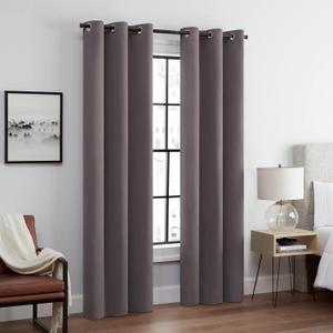 ECLIPSE Andover Solid Tripleweave Thermal Blackout Grommet Curtains for Bedroom (2 Panels), 42 in x 84 in, Grey