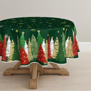 Horaldaily Christmas Tablecloth 
70×70
 Inch Round, Christmas Trees Green Washable Table Cover for Party Picnic Dinner Decor
