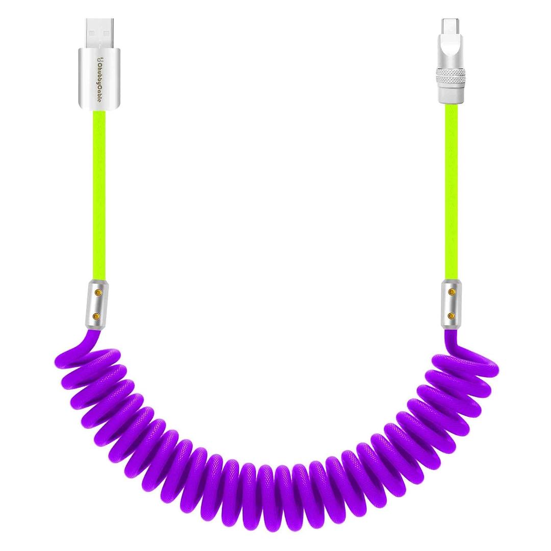 chubbycable Curly Chubby 120W Coiled USB C Cable Retractable Fast Charging Cable for Car Charger Cord Compatible with iPhone 17-15 Series, Light Green+Purple, USB-A to Type-C, 2.29FT-3.6FT