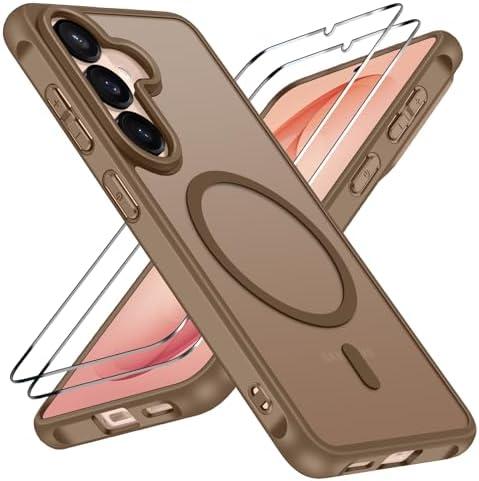 ivoler 3-in-1 Magnetic Case for Samsung Galaxy S26 5G 6.3'' with 2 Pack Screen Protector, [MagSafe Compatible] [Military Grade Drop Protection] Slim Translucent Shockproof Phone Cover- Light Brown