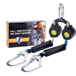 6 FT Dual Leg Self-Retracting Lifeline Web Lanyard Retractable, 2.36 inch Gate Opening Twin Steel Locking Hooks, Double Yoyo, Shock Absorber | Fall Protection OSHA & ANSI Compliant SRL