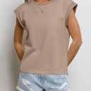 ANRABESS Women Cap Sleeve Tops 2026 Trendy Summer Loose Fit Cute Basic T Shirts Business Dressy Casual Outfits Clothes Khaki Medium (Brown, M)