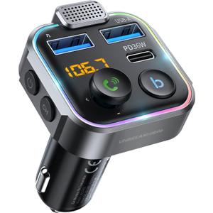 UNBREAKcable Bluetooth FM Transmitter for Car, PD 38W Fast Charging, Wireless Bluetooth FM Radio Adapter, Car Kit with Hands-Free Calls, HiFi Bass Boost MP3 Music Player Support USB Drive
