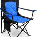 FAIR WIND Oversized Fully Padded Camping Chair, Heavy Duty Quad Fold Arm Chair Support 350 LBS with Cup Holder, Collapsible Lumbar Back Chair Portable for Outdoor, Blue (Single Pack)
