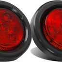 Partsam 2pcs Red Led Trailer 2" Round w/Plug & Grommet Kits, Marker, Flush Mount, Sealed 2" Round Led Marker Lights for RV Trucks