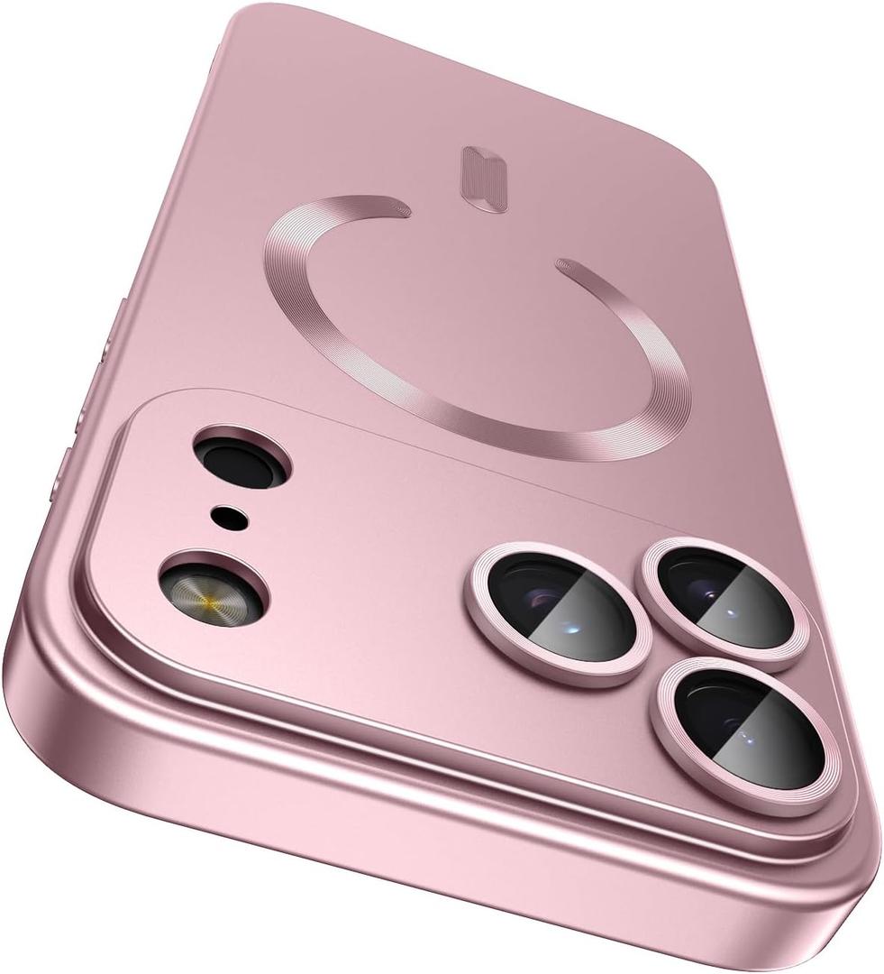 LEKEVO Magnetic for iPhone 17 Pro Case [Compatible with MagSafe][Built-in Camera Lens Protector] Slim Thin Soft Silicone Bumper Shockproof Metallic Luster Phone Case (Rose Gold)