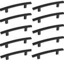 Modern Curved Arch Handle - Pack of 10 Matte Black Cabinet, Drawer and Furniture Hardware - Kitchen Cupboard Door, Bedroom Dresser Drawer, and Wardrobe 5-1/4" Length (Matte Black) (3" Hole Center)
