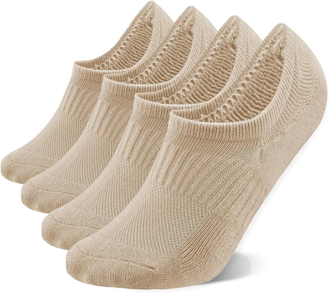 EPEIUS Thick No Show Socks for Women Athletic Ankle Socks Cushioned Running Low Cut Non Slip Footies Nude 4 Pairs, Size: 5-8 M