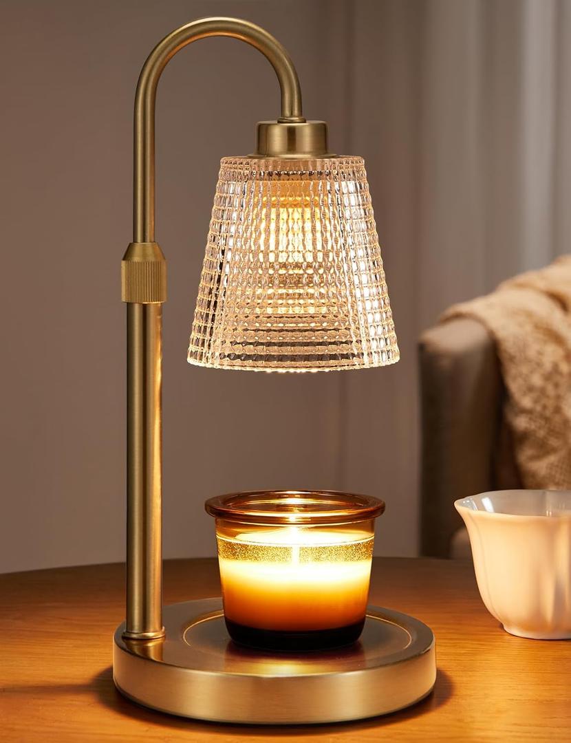 Innqoo Gold Candle Warmer Lamp with Timer, Dimmable Candle Warmer for Jar Candles, Height Adjustable Wax Melts Warmer, Birthday Gifts for Women Mom, House Warming Gifts New Home Decor