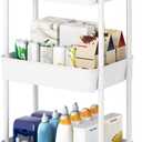 Laiensia 3-Tier Rolling Cart with Wheels,Multifunction Utility Storage Carts, Kitchen Storage Organizer,Mobile Shelving Unit for Bathroom,Laundry,with Classified Stickers,White
