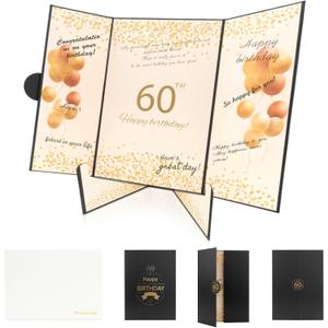 60th Birthday Guest Book and Party Decorations Set, 12x18 inch Sign-in Signature Card with Matching Envelope + Foldable StandGold Foil Stamped Inner PagesBlack and Gold