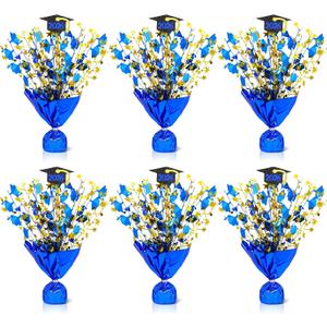 6 Pcs Graduation Table Centerpieces, Blue and Gold Graduation Table Decorations 2026 Metallic Foil Spray Grad Tabletop Centerpiece Star Burst Glitter Graduate Cap Class of 2026 Graduation Party Favors