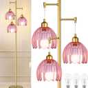 Vintage Floor Lamps for Living Room Bedroom-3 Light Glass Floor Lamp with Three Led Bulb, Tall Flower Floor Lamp Gold Mid Century Modern Standing Lamp Tree Floor Lamps for Living Room Bedroom Corner