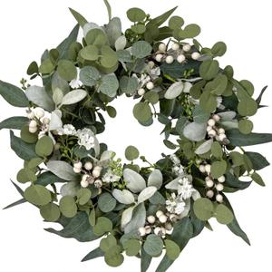 Idyllic Berries Eucalyptus Wreaths for Front Door, 20" Artificial Spring Summer Green Leaf Wreath for Farmhouse Wall Wedding Decor Window Front Porch Decor