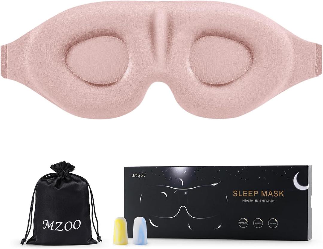 MZOO Sleep Eye Mask for Side Sleeper Men Women, Zero Eye Pressure 3D Sleeping Mask, Light Blocking Patented Design Night Blindfold, Soft Eye Shade Cover for Travel, Pink (E-pink)
