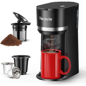 Mini Single Serve Coffee Maker for K Cup and Ground Coffee, Fast Brew One Cup Coffee Machine with Descaling Reminder and Water Window, 6 to 12 oz. Brew Sizes, Black (9.45 Inches)