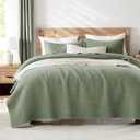 WDCOZY Sage Green Oversized King Size Quilt Set, Muslin Cotton Shell Down-Alt Poly Filling, California Cal King Shabby Chic Rustic Farmhouse Country Bedspread, Textured Gauze Coverlet, 2 Shams