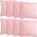 Mixweer 8 Sets Cute Throw Pillows Covers 18 x 18 Inch Rose Faux Fur Pillow Decorative Plush Embroidery Cushion Covers for Couch Sofa Home Bedroom Living Room Valentines (Pink)