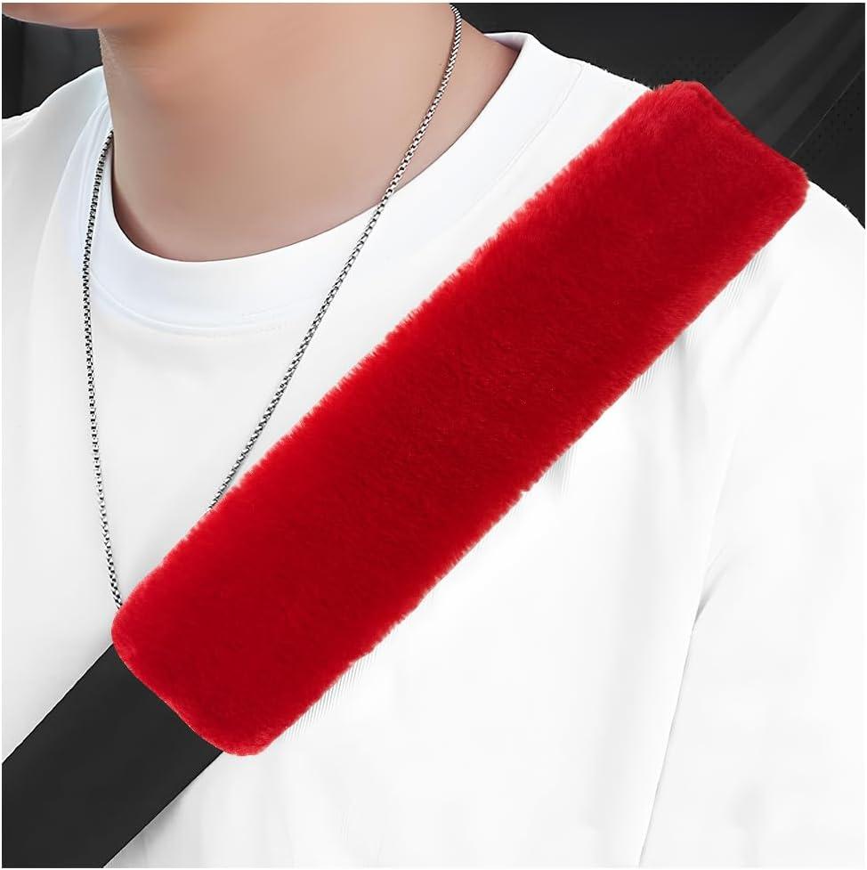 4 PCS Car Seat Belt Cover, Soft Auto Seatbelt Protector for a More Comfortable Driving, Warm Plush Seatbelt Shoulder Neck Pad Cushion Fit for All Cars, Car Accessories (Red)