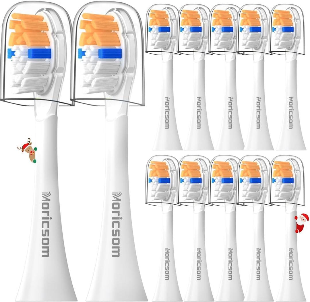 Electric Toothbrush Replacement Heads Compatible with Philips Sonicare Handles 12 Pack Tooth Brush Head with W Shaped Bristles and Clear Cap for Adults Men Women - White