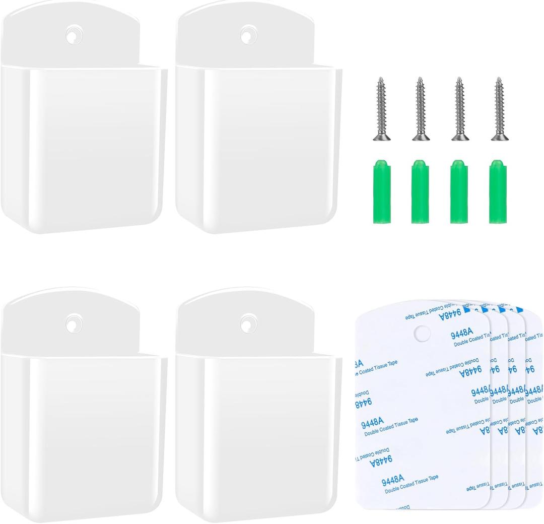 2 PCS Remote Control Holders Wall Mount, Self Adhesive TV Air Conditioner Remote Control Holder, Wall Mount Storage Box Organizer Wall Pen Holder Storage for Home Office School (White, 4)