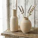 Rustic Farmhouse Vase Set of 3 - Ceramic Decorative Vases Home Decor - Pampas Grass Dried Fresh Flowers - for Centerpiece, Table, Mantel Entryway, Kitchen, Bedroom (White2)