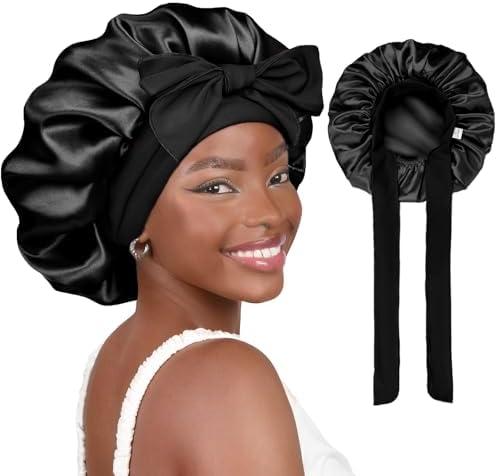 YANIBEST Satin Bonnet Silk Bonnet for Sleeping Double Layer Adjustable Hair Bonnet for Women Men for Curly Natural Hair with Tie Band
