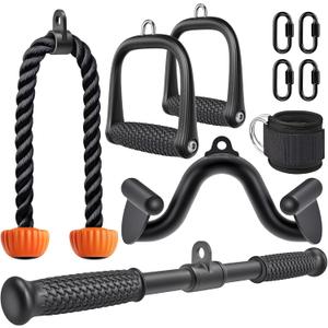 SELEWARE Triceps LAT Pulldown Attachments Home Gym Workout Accessories with Non-Slip Soft Rubber Grip Cable Machine Attachments Triceps Rope Double D Row Handle Pull Down Bar Straight Bar Exercise