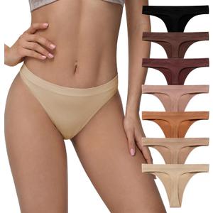 SHARICCA Seamless Thongs for Women Sexy Breathable No Show Thong Underwear Women Multiple Pack (Large, (Pack of 7) Daily Beige)