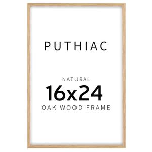 Puthiac 16x24 Solid Oak Wood Picture Frame, 16 x 24 Poster Frames for Wall, Vertical or Horizontal, Plexi Front, 1 Pack, Natural Oak