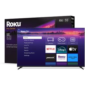 Roku Smart TV  55-Inch Pro Series 4K QLED RokuTV with Backlit Roku Voice Remote Pro, Dolby Vision IQ, 120Hz Refresh Rate  Live Local News, Sports, Gaming