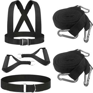 Sled Harness for Pulling, 6pcs Adjustable Shoulder Belt with 2 Rope 6.6ft and 9.8ft Push Equipment for Outdoor Indoor Full Body Workout to Improve Strength Agility Focus Men and Women
