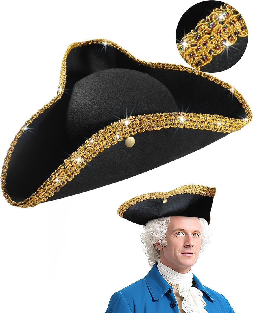 Pirate Colonial Tricorn Hat - Sturdy Box Packaging - Revolutionary War George Washington Founding Father Costume