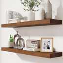 fuqing Rustic Floating Shelves for Wall, 36 Inch Floating Shelves Set of 2, Solid Dark Wood Wall Shelves for Living Room Bedroom Bathroom (Walnut)