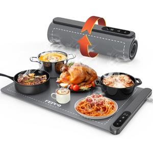 FEPPO Food Warming Mat, Upgrade High-tech Heating System, Fast Full Surface Electric Warming Tray with 6 Level Adjustable Temperature and 6 Hours Timer, Roll Up Food Warmers for Parties Buffet