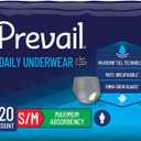 Prevail - Men's Protective Underwear - Pull-up Incontinence Underwear - Disposable Adult Diaper - Maximum Absorbency - Small / Medium - 20 Count