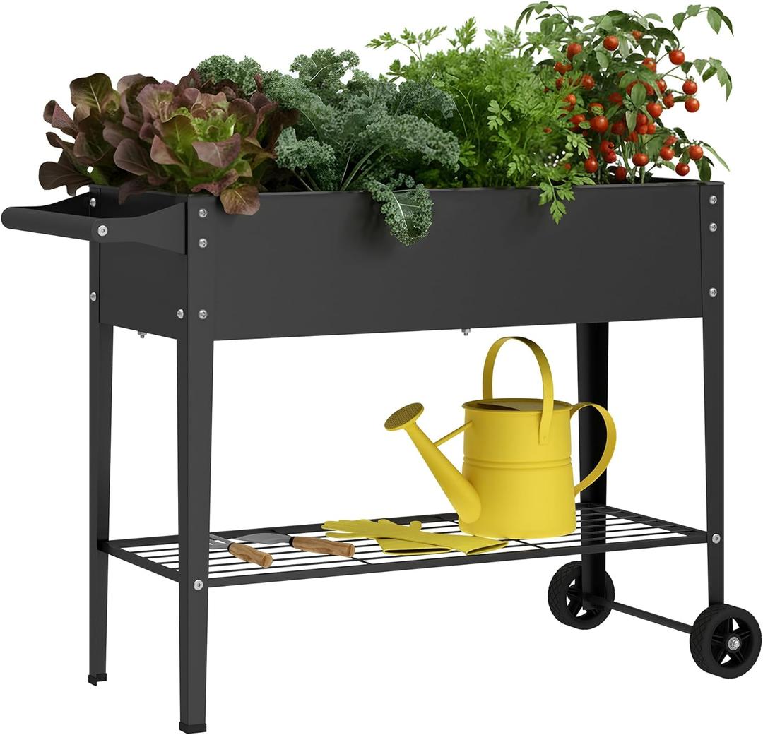 Elevate 32" Tall Raised Garden Bed with Wheel,Planter Box for Backyard,Outdoor Garden, Patio, Balcony, 400lb Capacity,Black